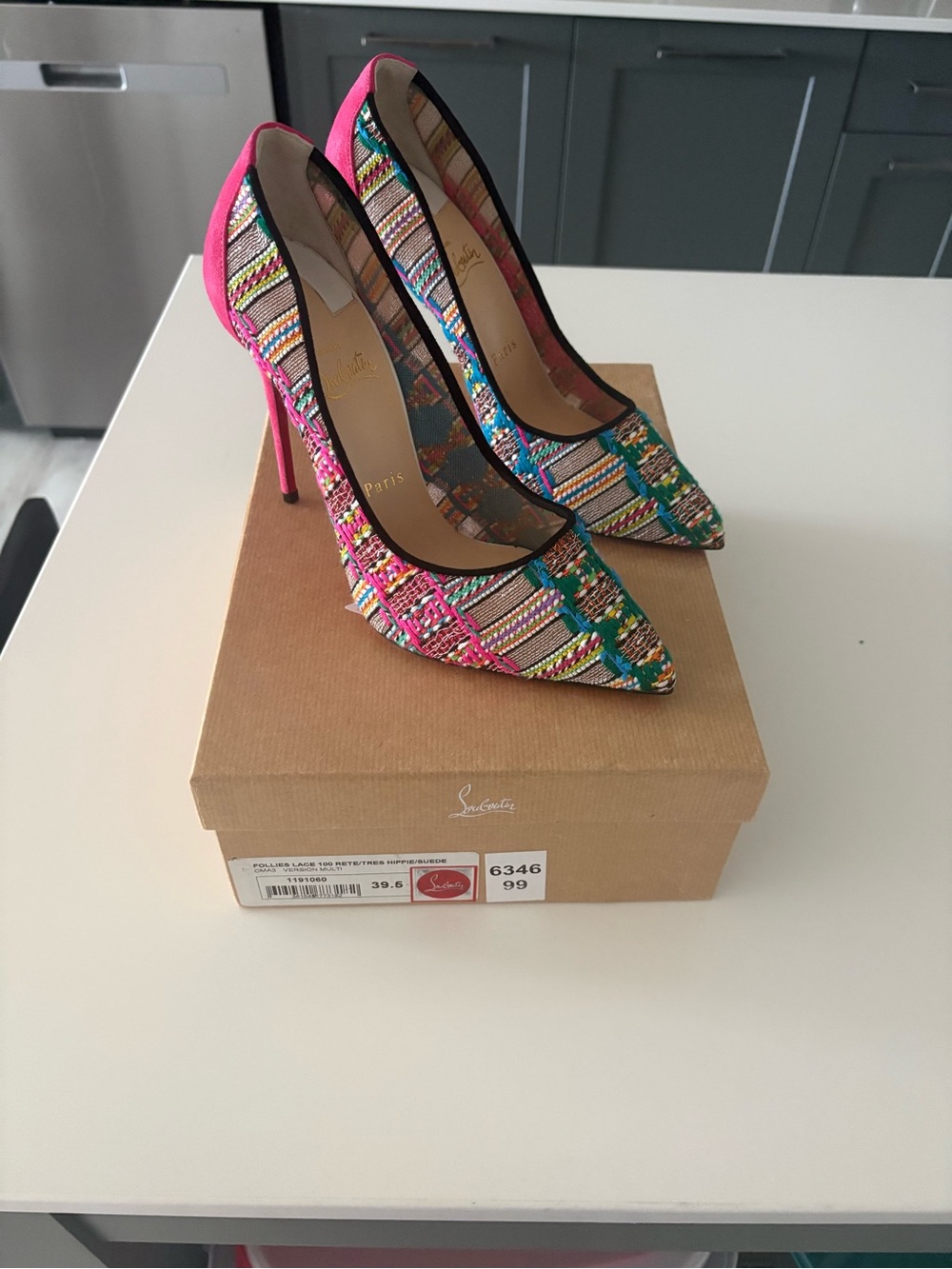 Christian Louboutin Multicolor Tweed Pointed Toe Pumps with Pink Heel